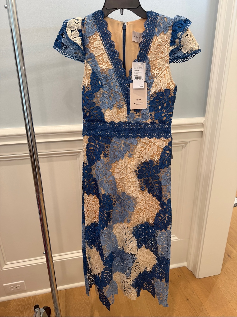 Adelyn Rae Blue and Cream Lace Midi Dress size XS NWT - Picture 3 of 16